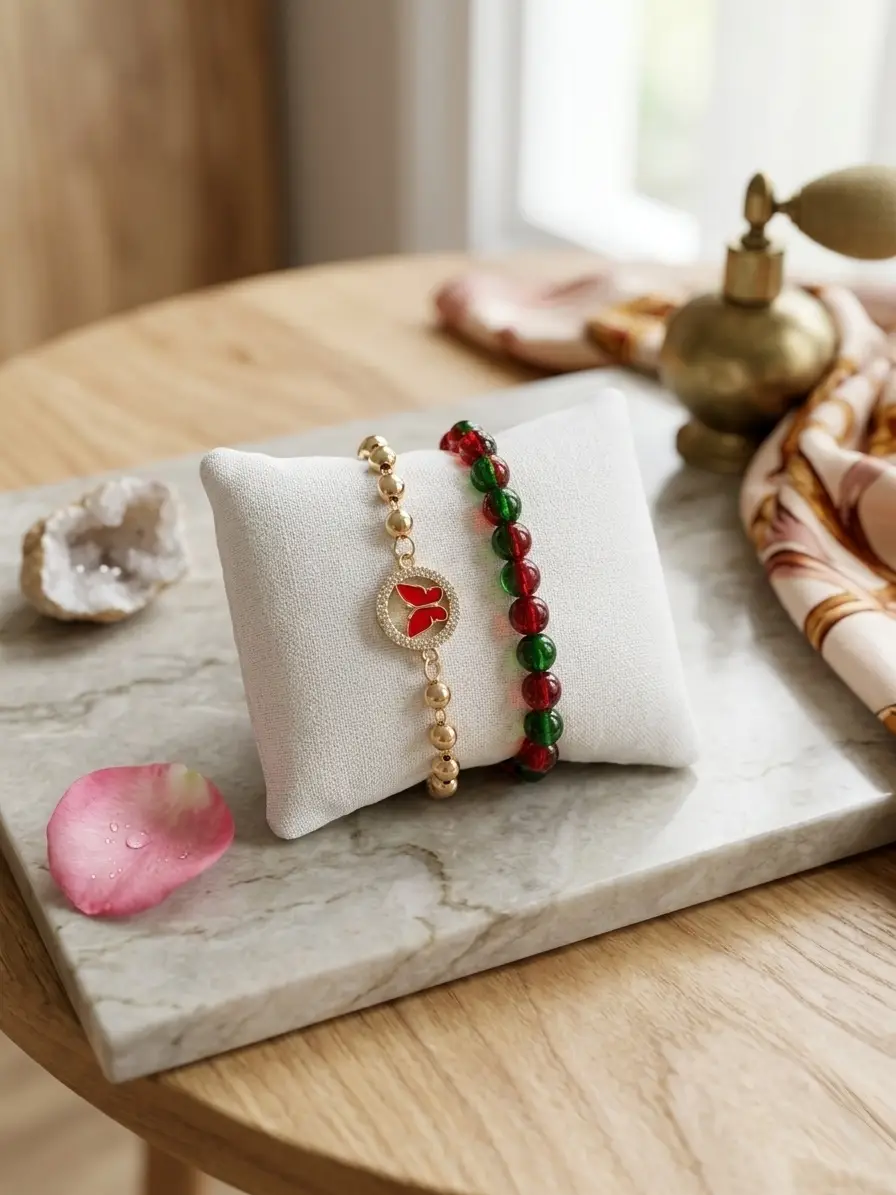 2 Pcs Funky Gold Plated Crystal Chain Bracelet