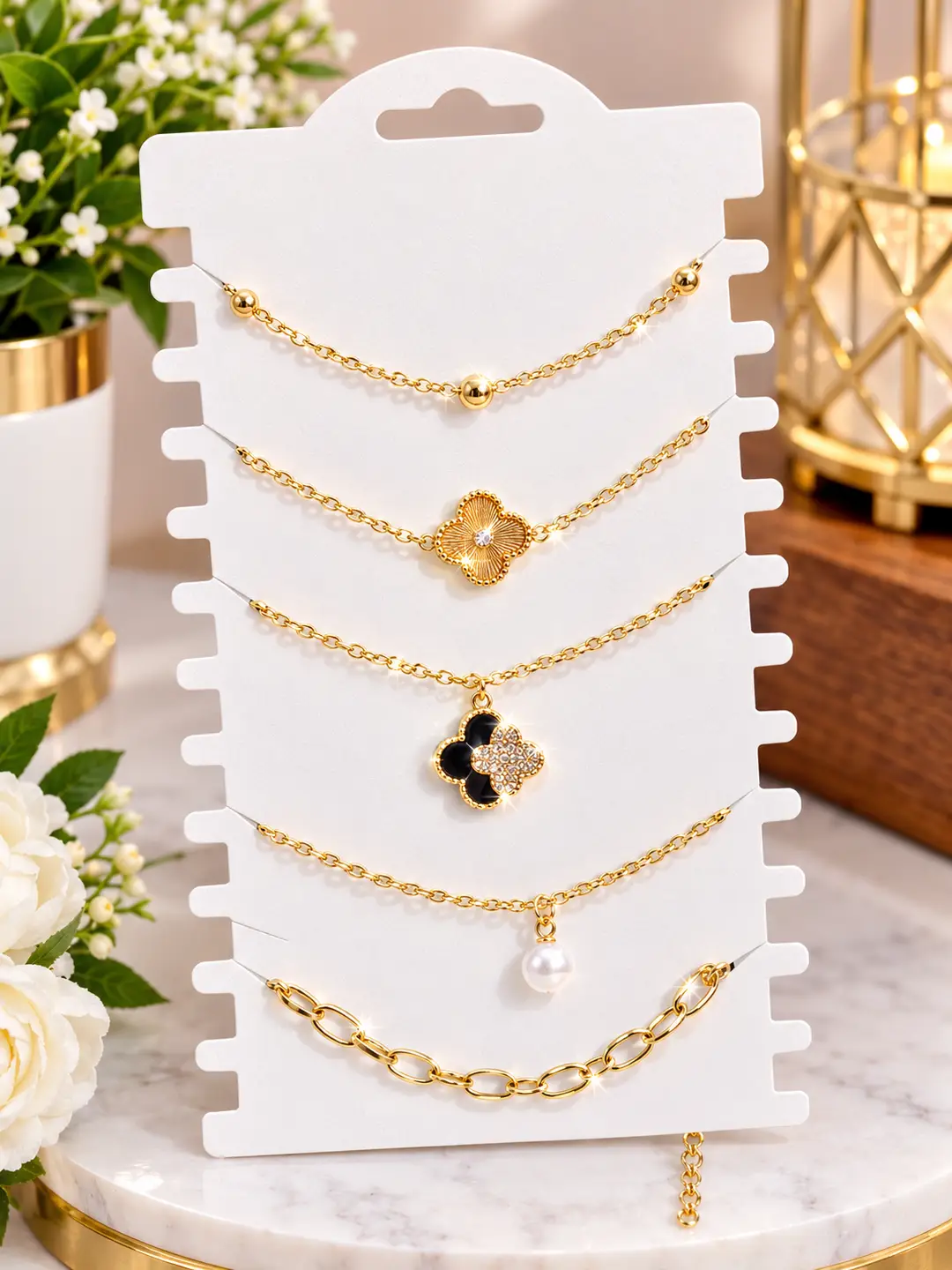 5 Pcs Funky Gold Plated Crystal Chain Bracelet