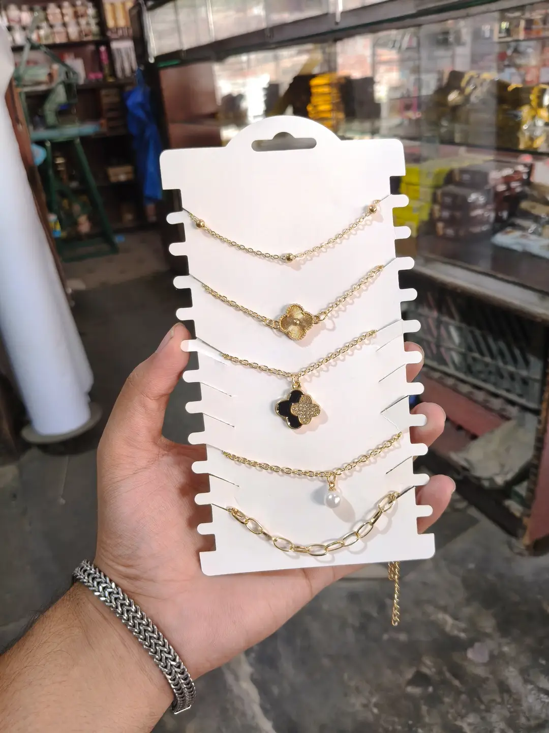 5 Pcs Funky Gold Plated Crystal Chain Bracelet