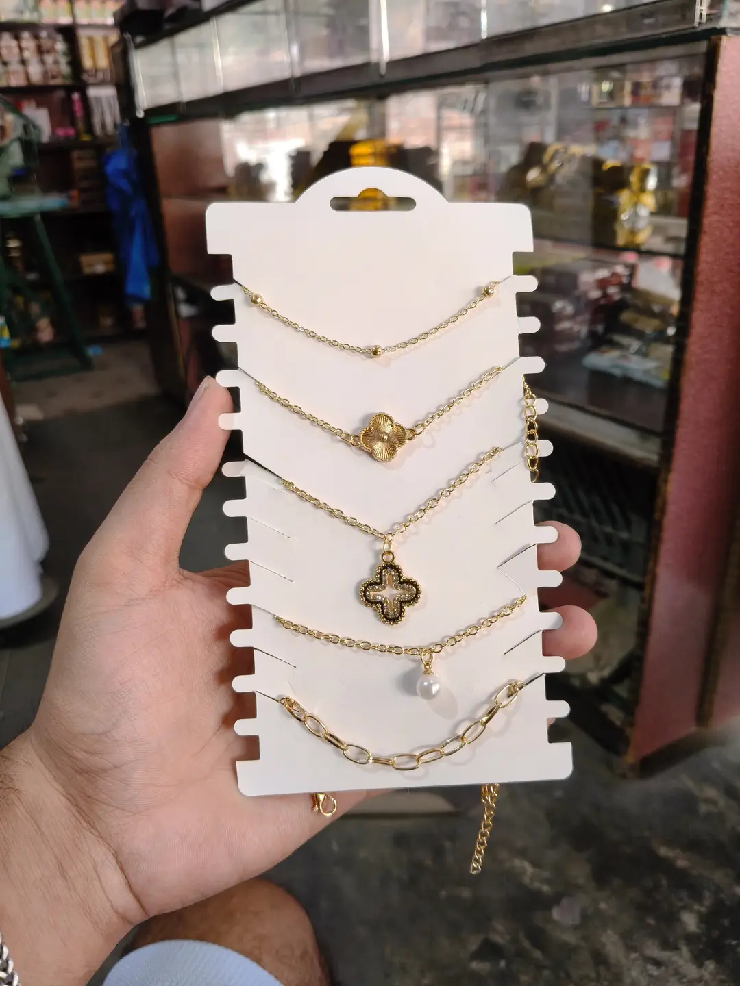 5 Pcs Funky Gold Plated Crystal Chain Bracelet