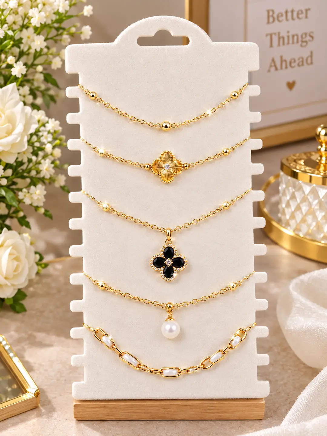 5 Pcs Funky Gold Plated Crystal Chain Bracelet