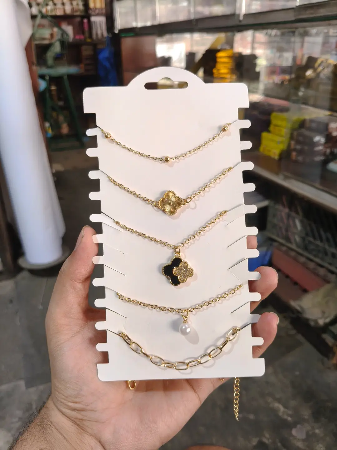 5 Pcs Funky Gold Plated Crystal Chain Bracelet