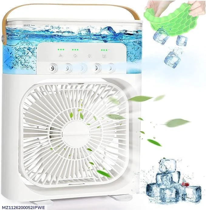 Portable Mini Air Cooler with Night Light - Black White Green