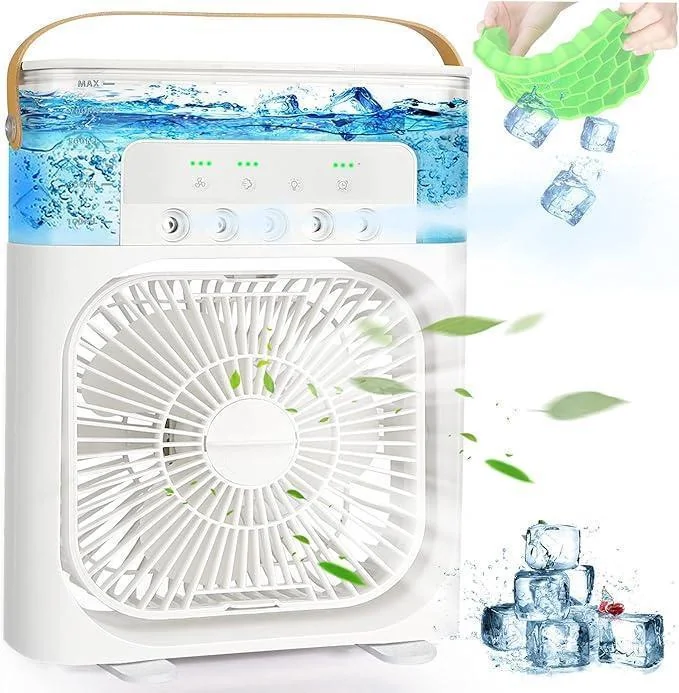 Portable Mini Air Cooler with Night Light - Black White Green