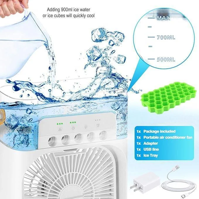Portable Mini Air Cooler with Night Light - Black White Green