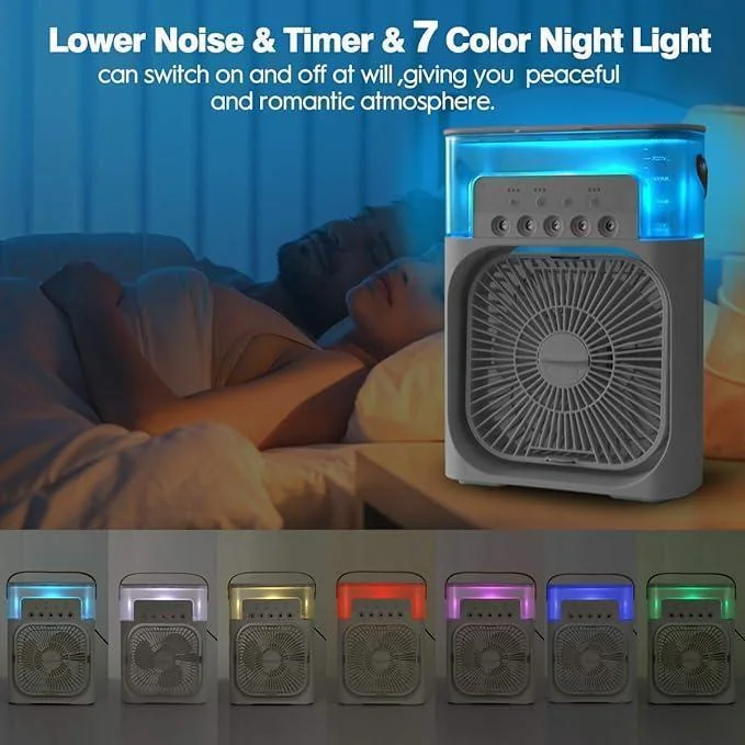 Portable Mini Air Cooler with Night Light - Black White Green