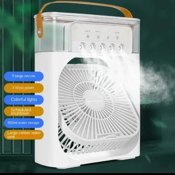 Portable Mini Air Cooler with Night Light - Black White Green