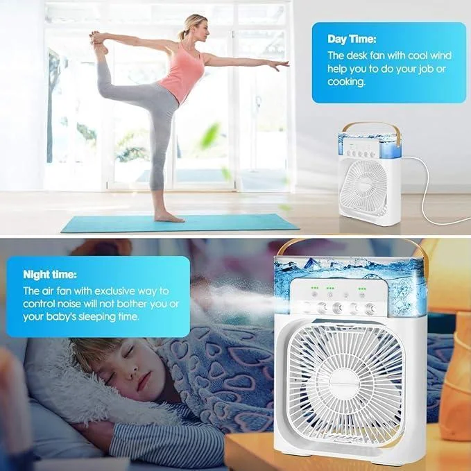 Portable Mini Air Cooler with Night Light - Black White Green