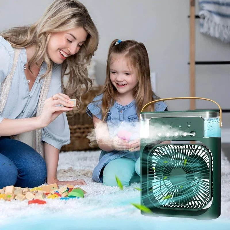 Portable Mini Air Cooler with Night Light - Black White Green