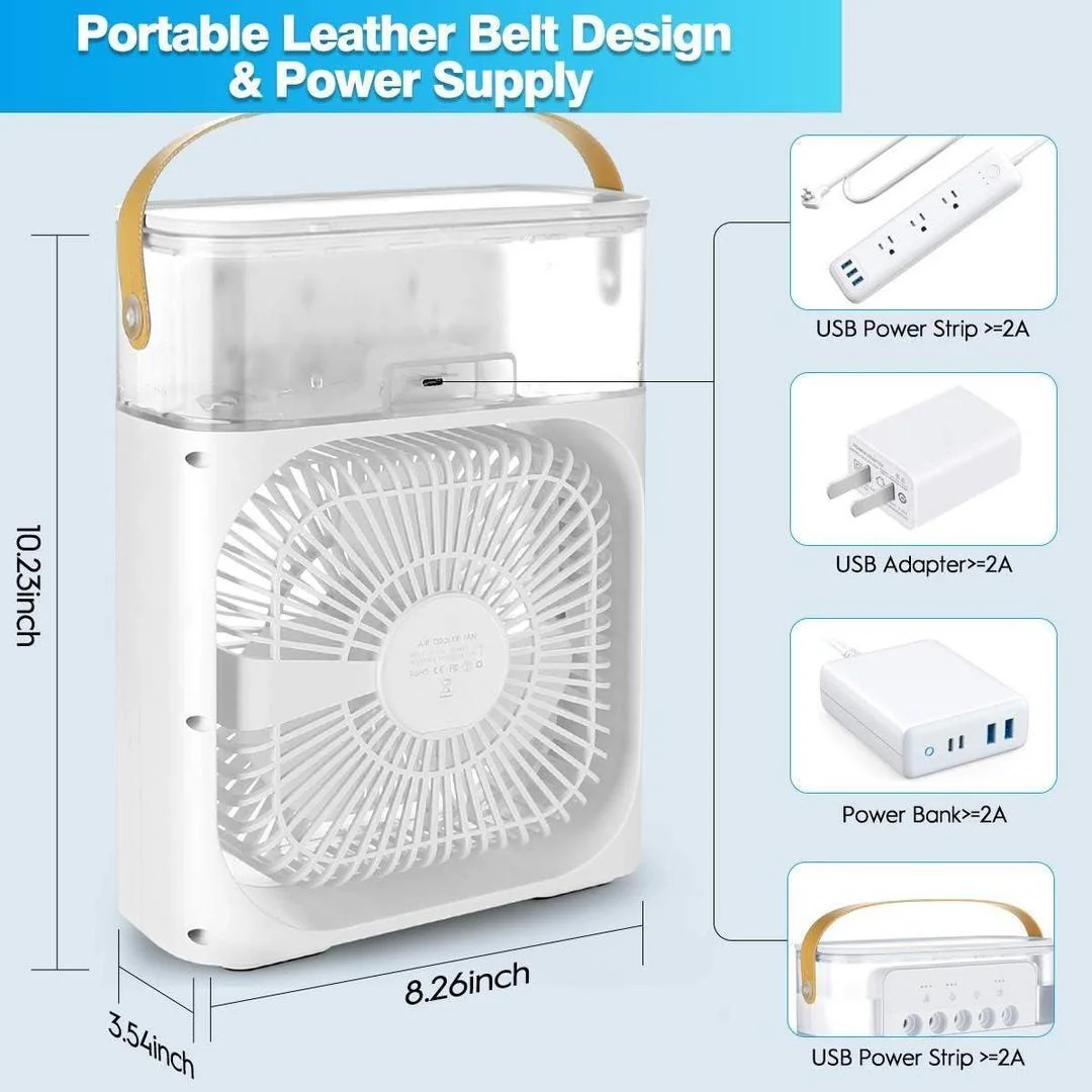 Portable Mini Air Cooler with Night Light - Black White Green