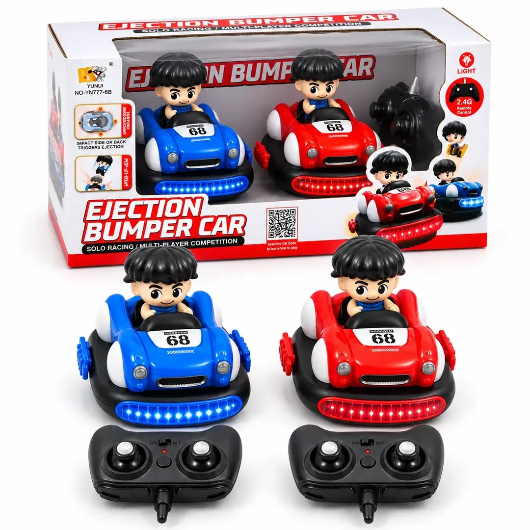 2 RC Bumper Cars with LED Lights & 2 Controllers