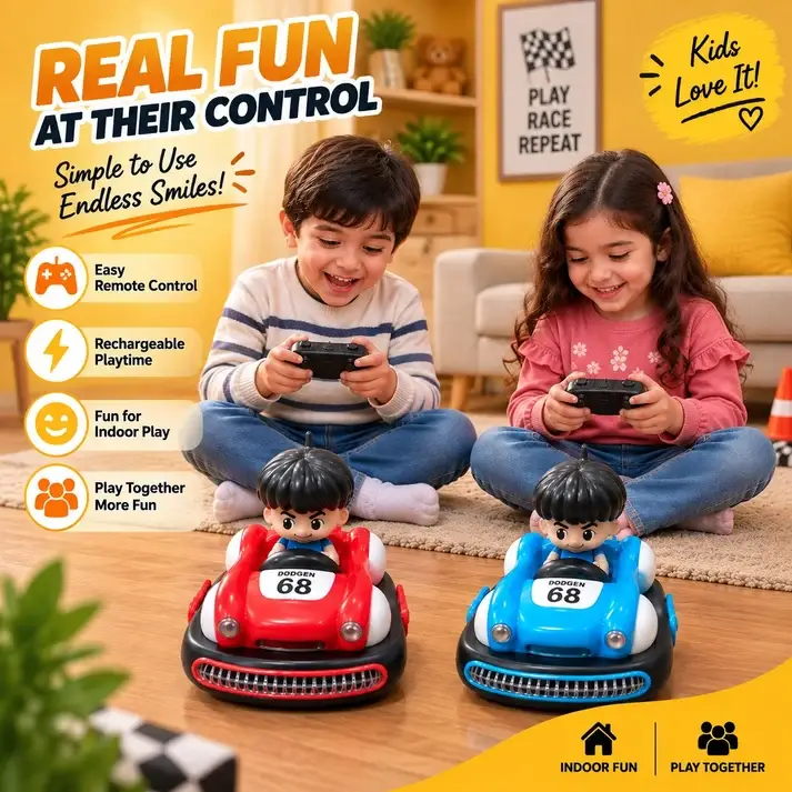 2 RC Bumper Cars with LED Lights & 2 Controllers