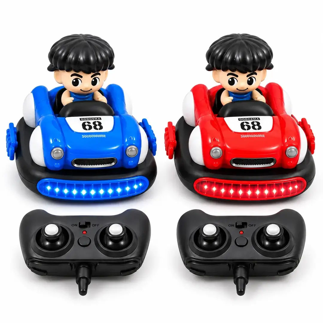 2 RC Bumper Cars with LED Lights & 2 Controllers