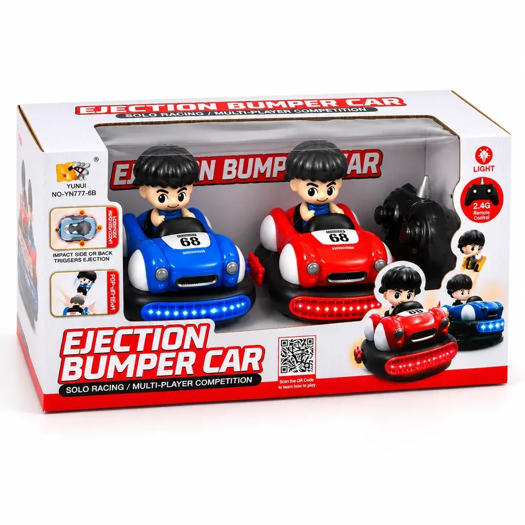 2 RC Bumper Cars with LED Lights & 2 Controllers