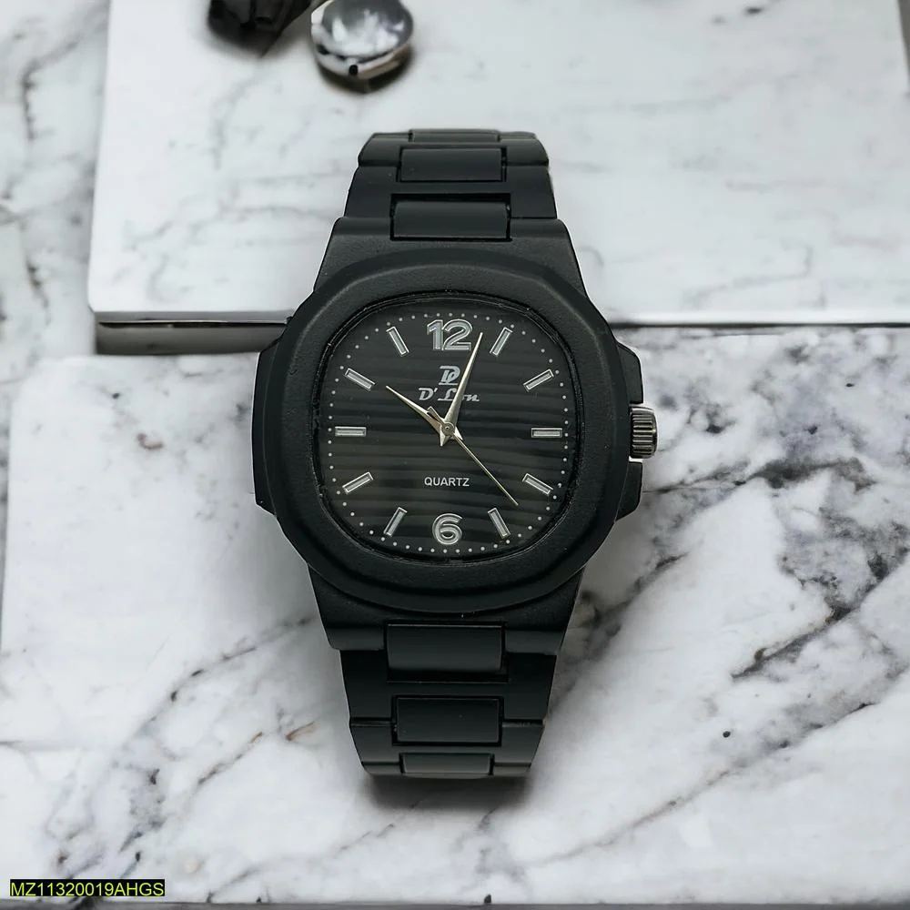 Black Analog Quartz Watch for Men 34mm Rubber Strap