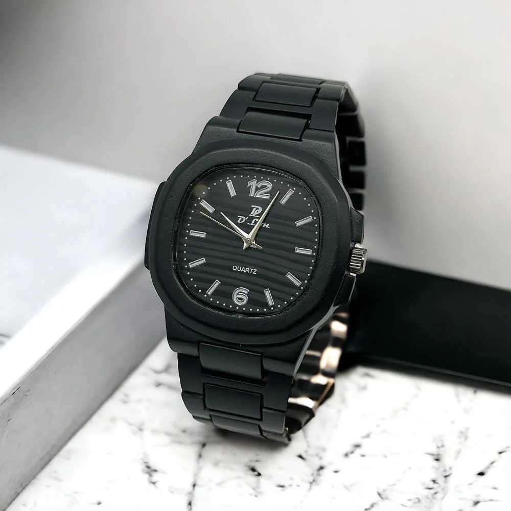 Black Analog Quartz Watch for Men 34mm Rubber Strap