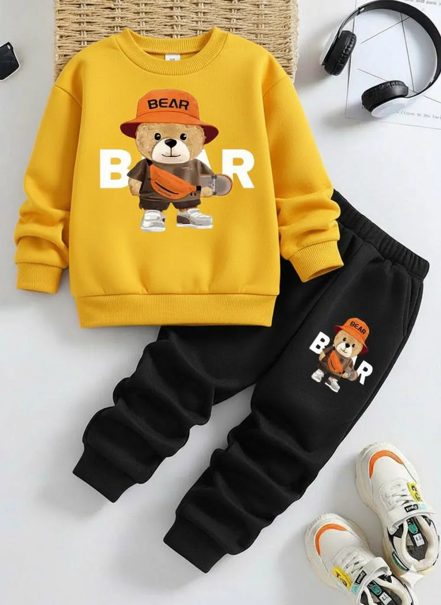 2 Pcs Boy's Fleece Printed Tracksuit