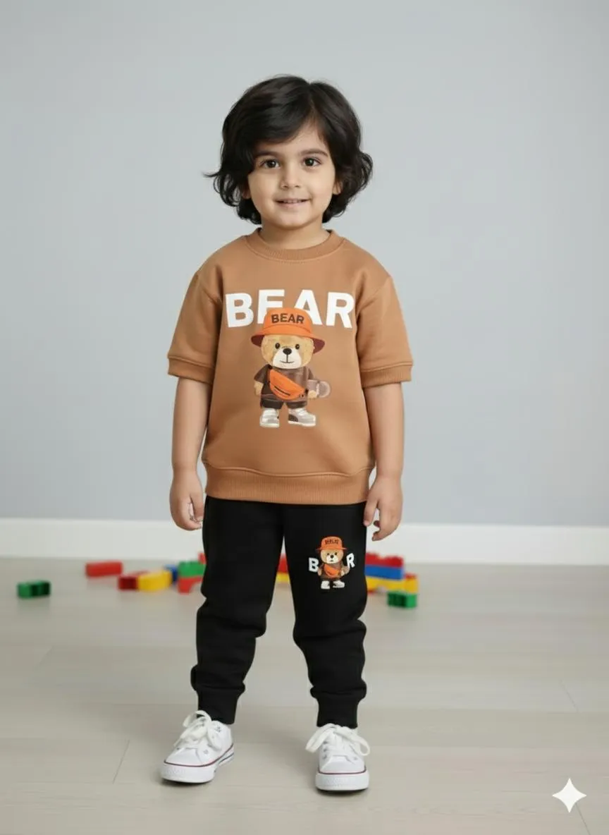 Boy's Printed Polyester Tracksuit Brown 1-12Yrs