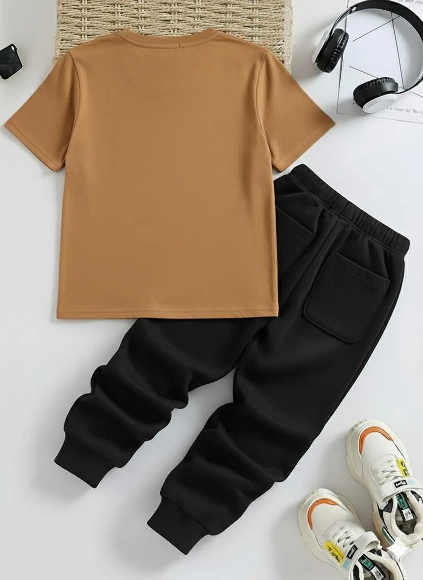 Kids Sonic Printed Tracksuit Brown Black Polyester 1-12Y