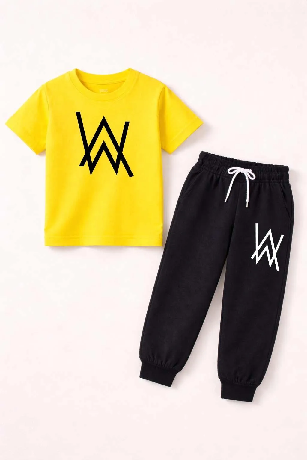 Kids Printed Tracksuit Yellow Black 2-Piece Set
