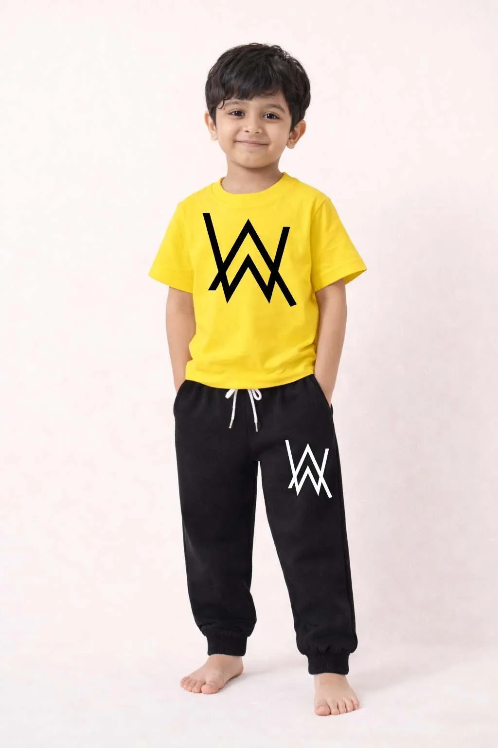 Kids Printed Tracksuit Yellow Black 2-Piece Set