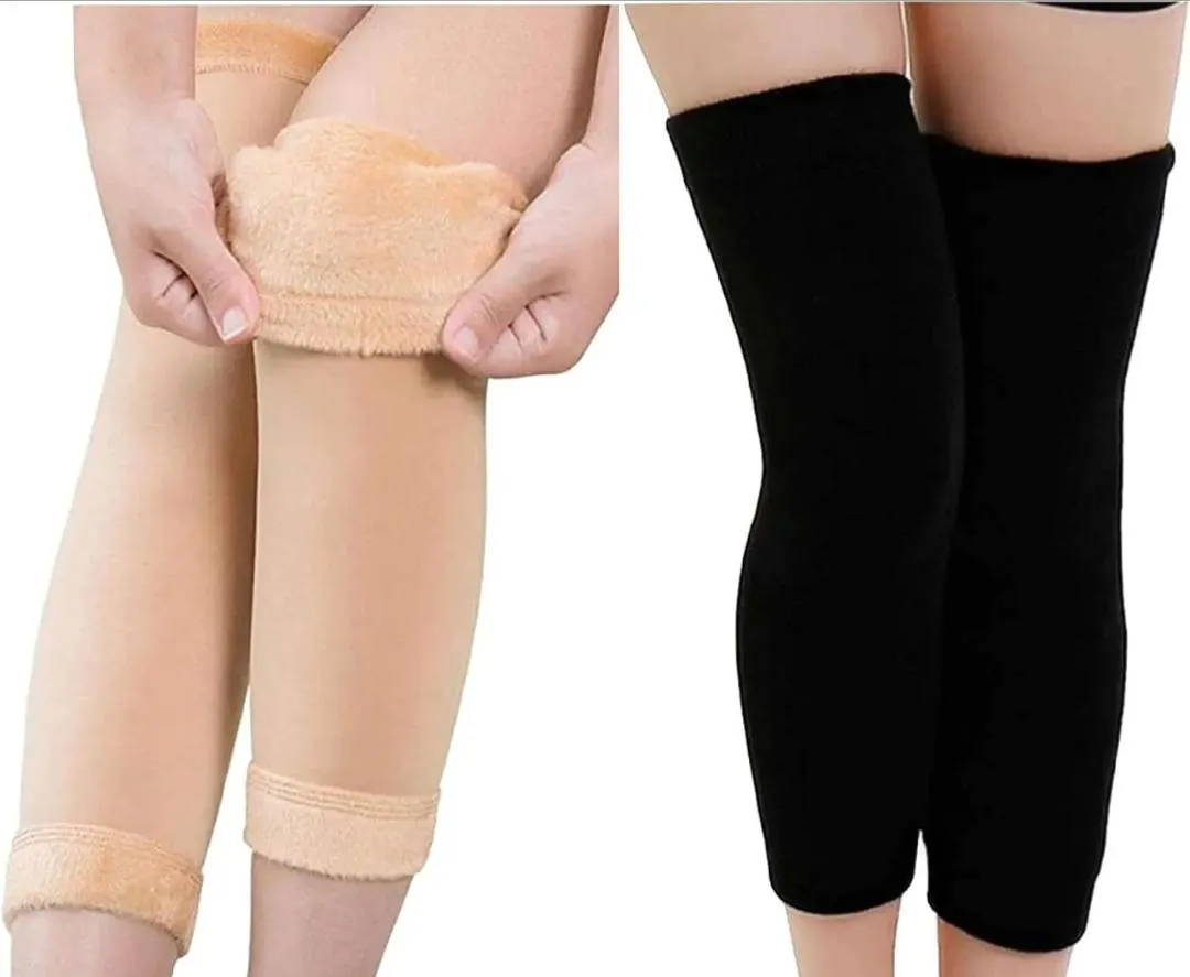 Thermal Fleece Knee Warmers Black Beige Winter Warm Pakistan