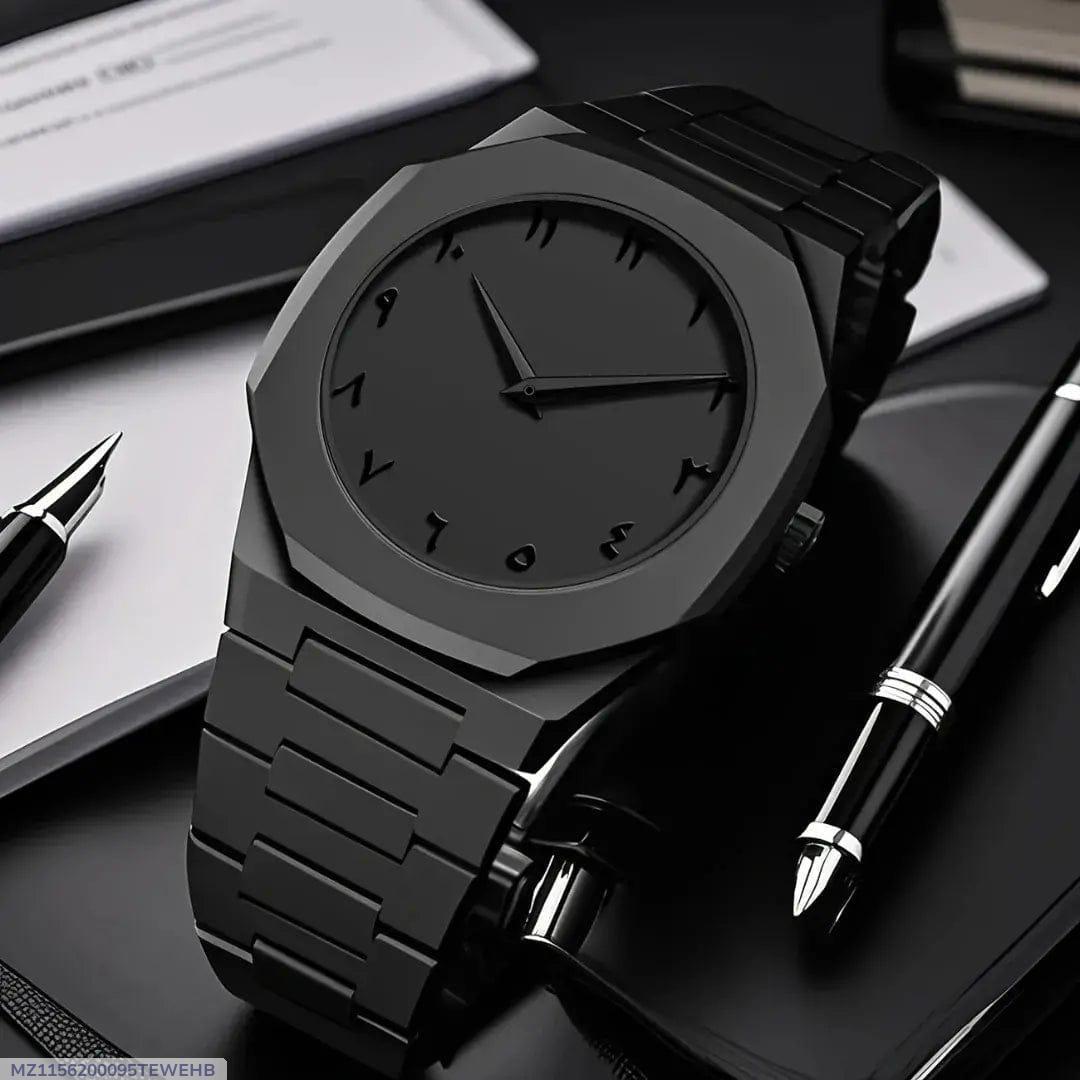 Black Carbon Fiber Men's Watch Quartz Matte Finish