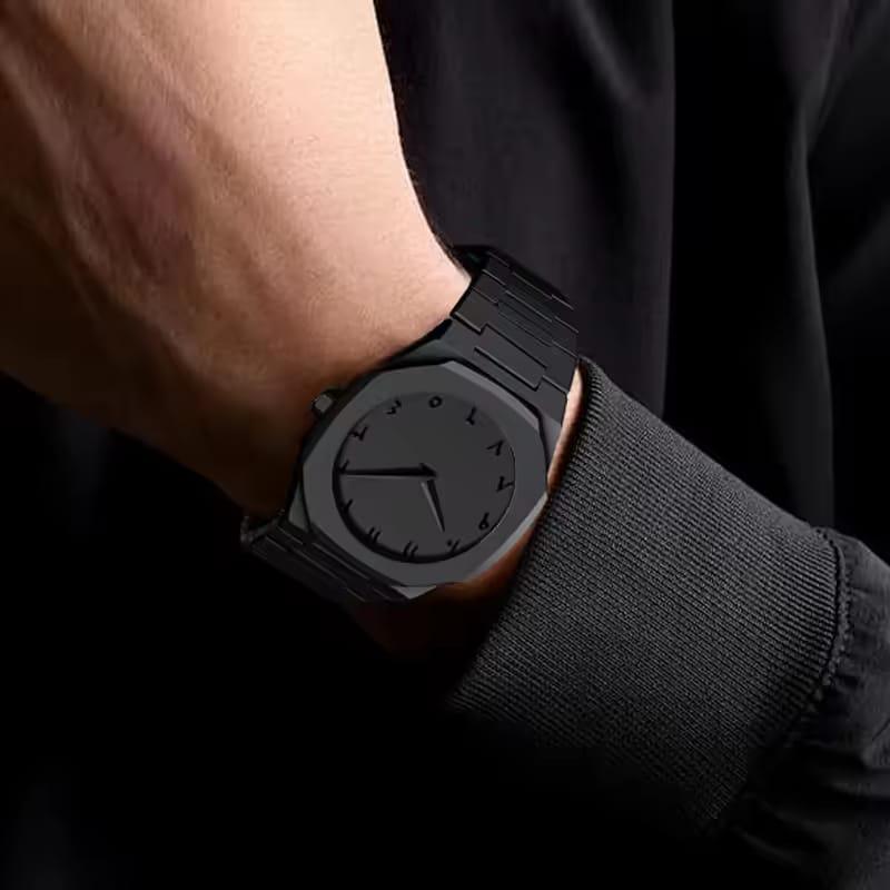 Black Carbon Fiber Men's Watch Quartz Matte Finish