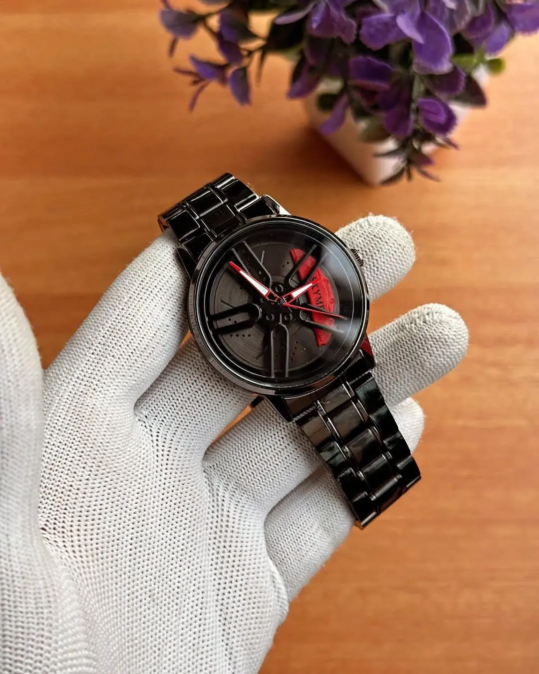 Stainless Steel Spinning Watch Black Red Pakistani
