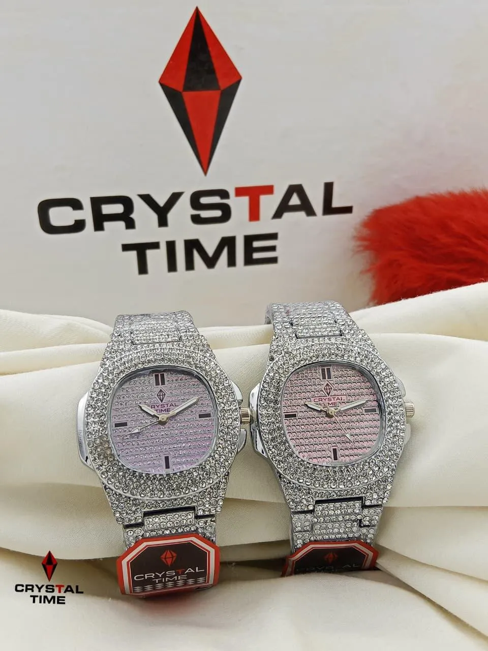 1 Pcs Stainless Steel Diamond Stone Watch (100% Original With Butterfly Lock)