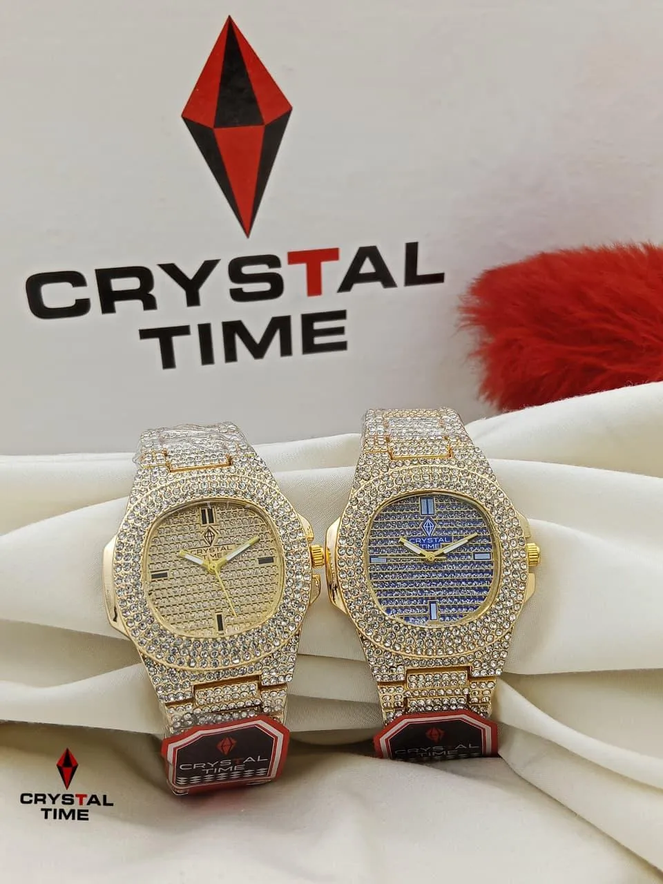 1 Pcs Stainless Steel Diamond Stone Watch (100% Original With Butterfly Lock)