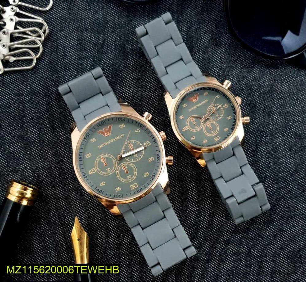Grey Chronograph Watch for Couples, Stainless Steel, Gold Accents, Water Resistant