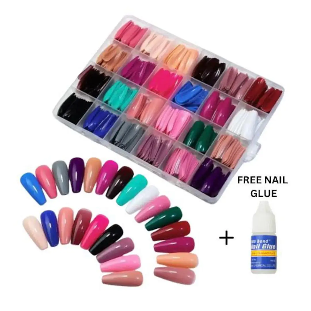 576 PCs Smooth and Even Coverage Stick On Artificial Nails With 1 Free Glue
