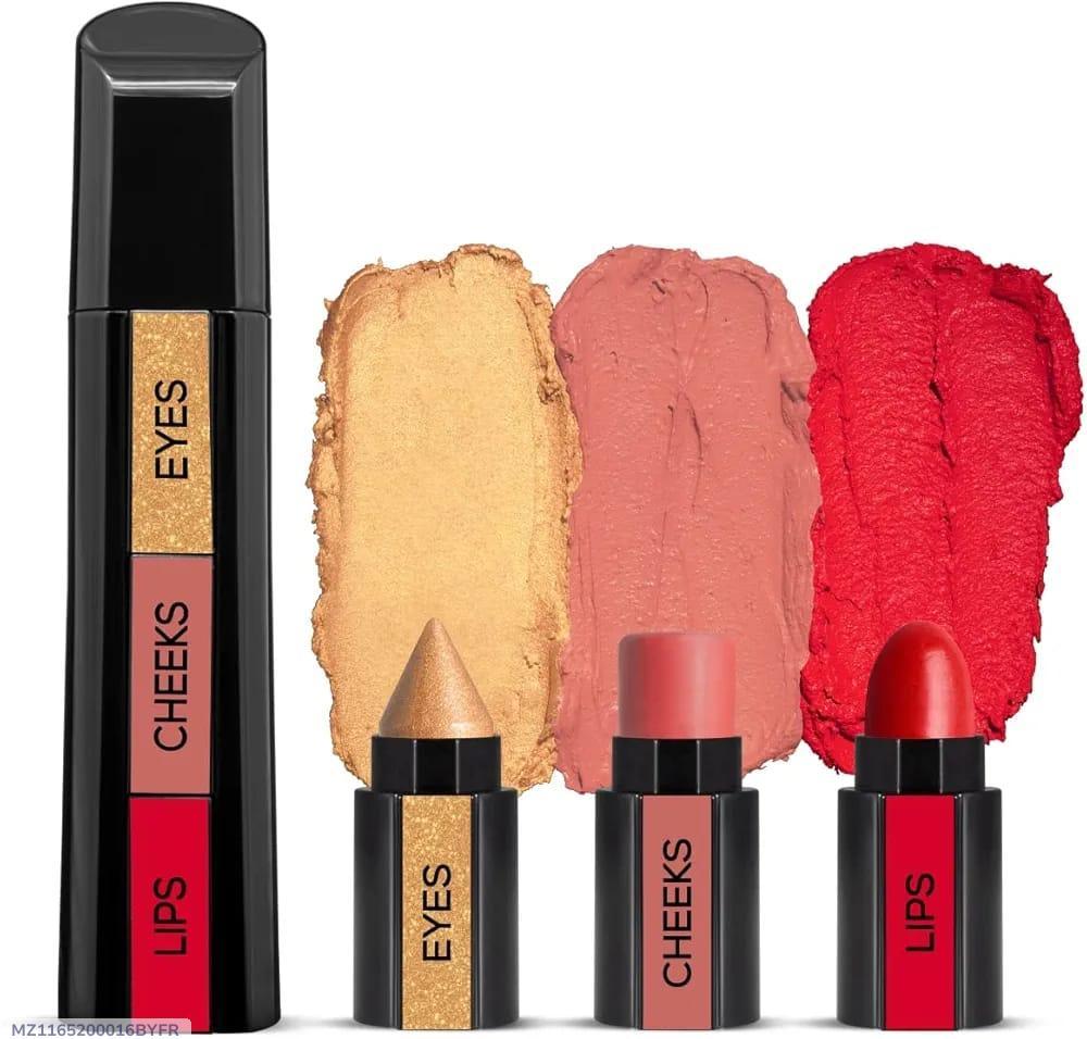 3 in 1 Lipstick Set Red Pink Eye Makeup Travel Friendly