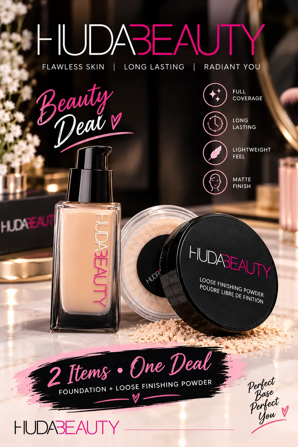 Huda Beauty 2 In 1 Foundation & Loose Powder Deal