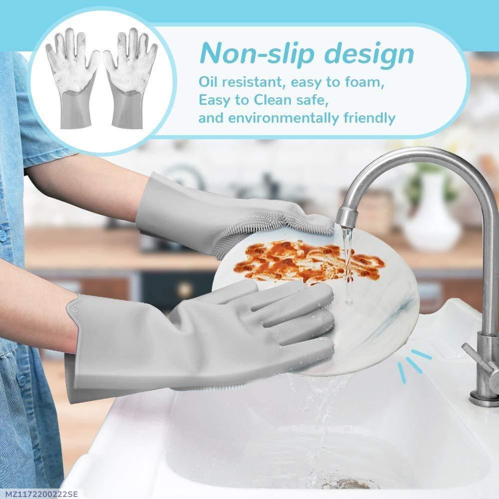 Non-Slip Silicone Dishwashing Gloves Grey Pakistan