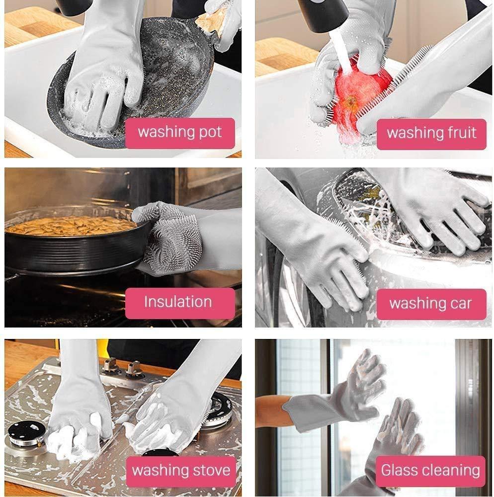 Non-Slip Silicone Dishwashing Gloves Grey Pakistan