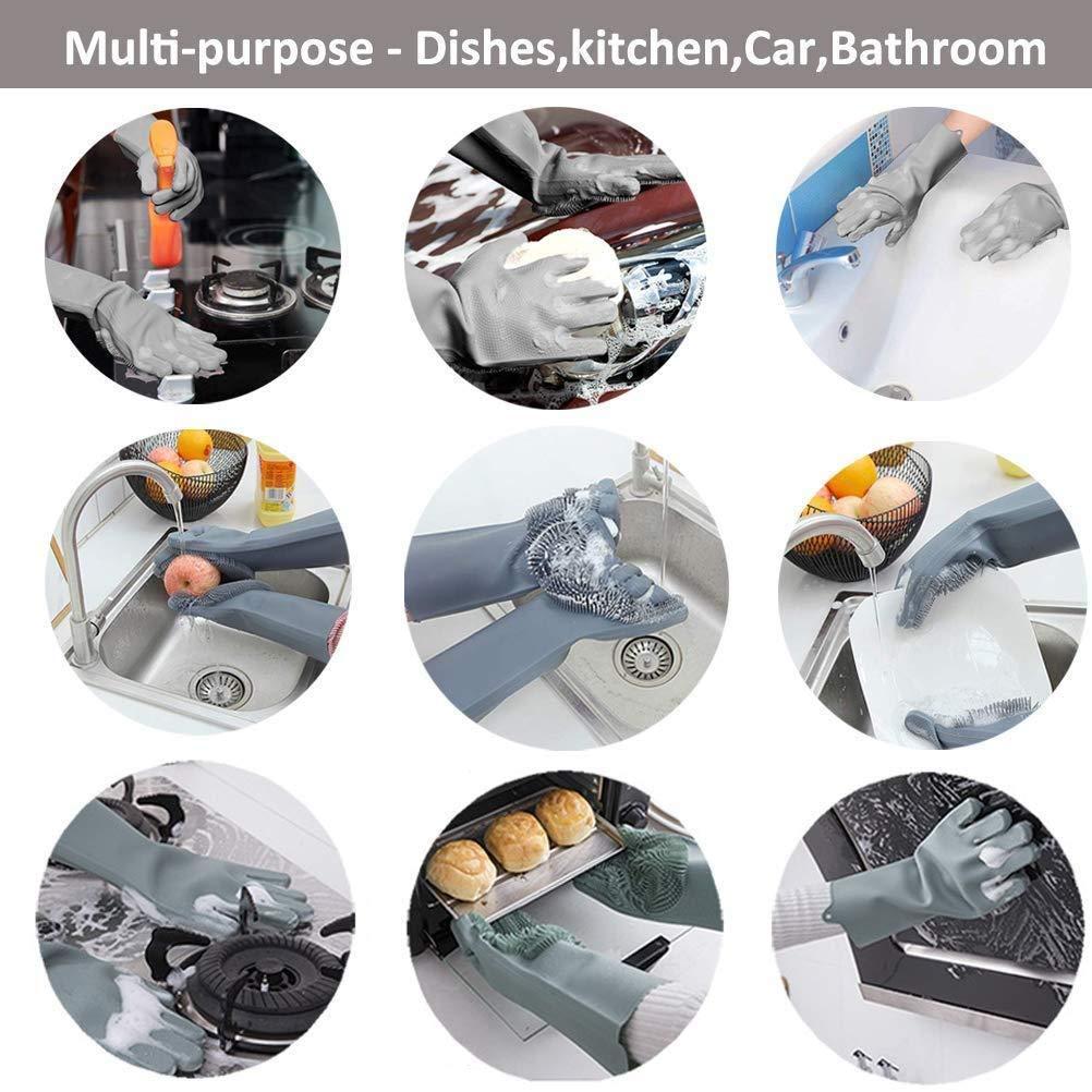 Non-Slip Silicone Dishwashing Gloves Grey Pakistan