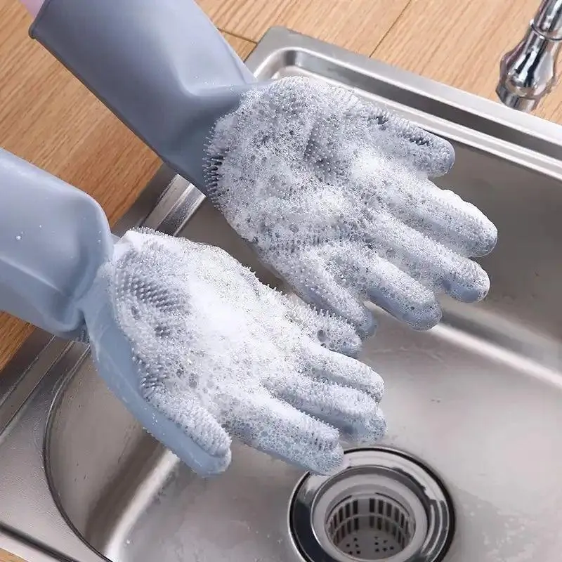 Silicone Dish Washing Gloves Multicolor Kitchen Cleaning
