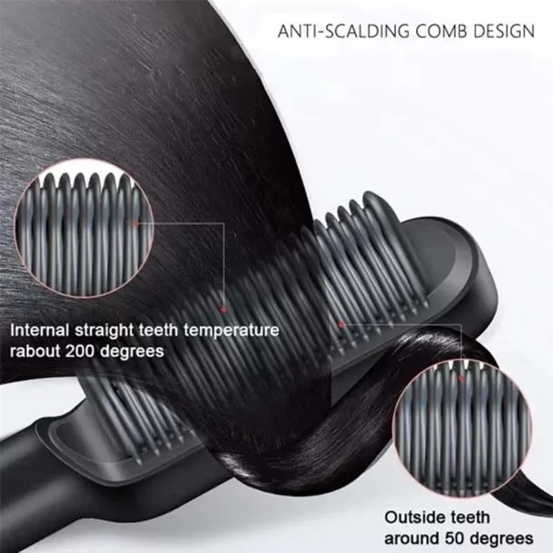 Hair Straightener Brush with 30s Heat & Anti-Scald Design