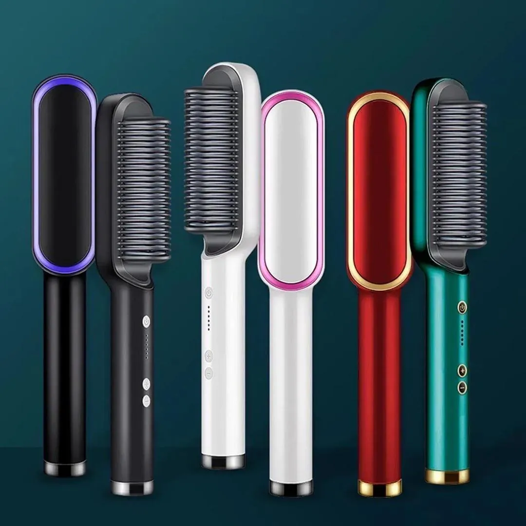Hair Straightener Brush with 30s Heat & Anti-Scald Design