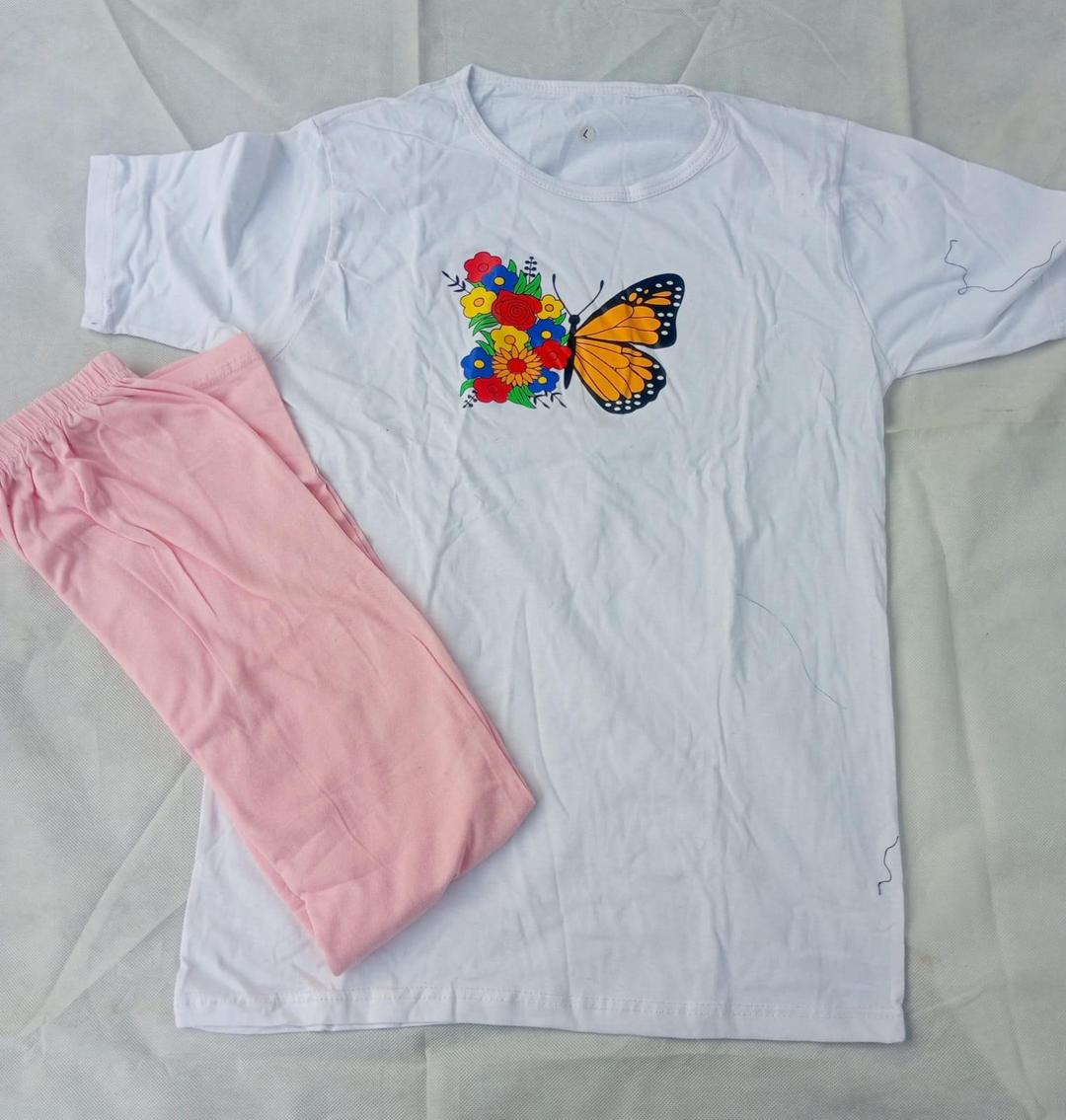 Women Printed Butterfly Night Suit Pink Medium Large
