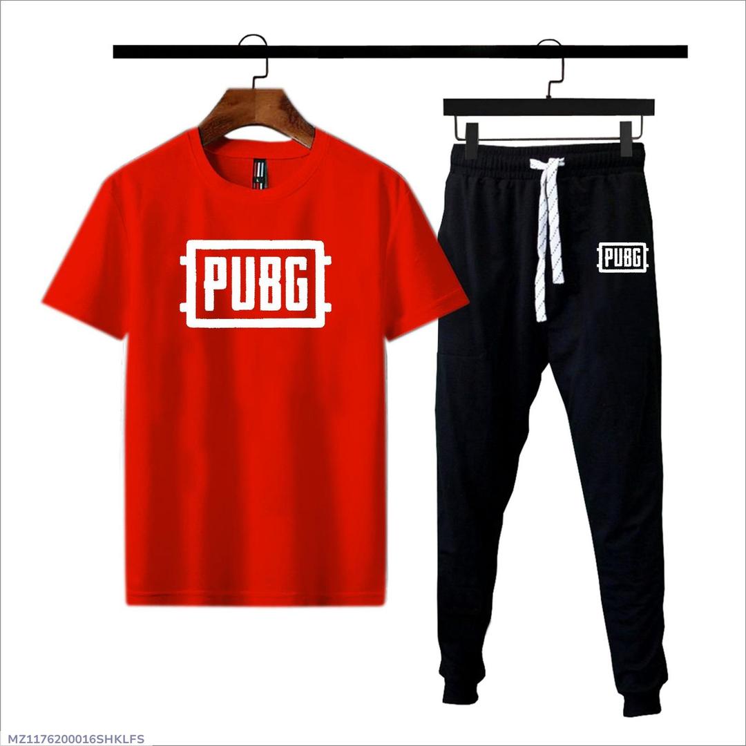 PUBG Print Red T-Shirt & Black Joggers Set Medium to XL