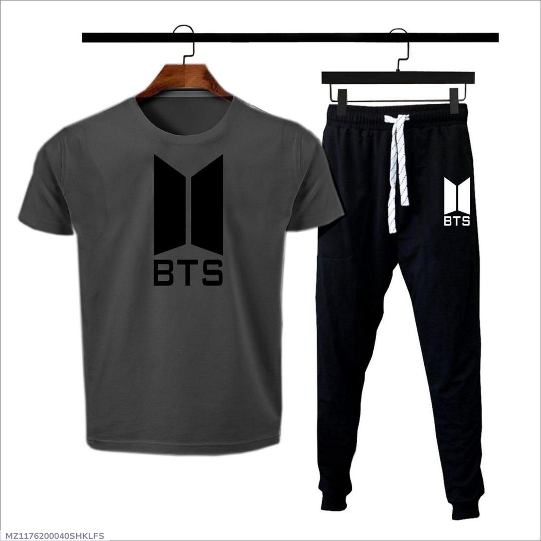 Men's Printed BTS Track Suit Grey Cotton Jersey Summer Wear