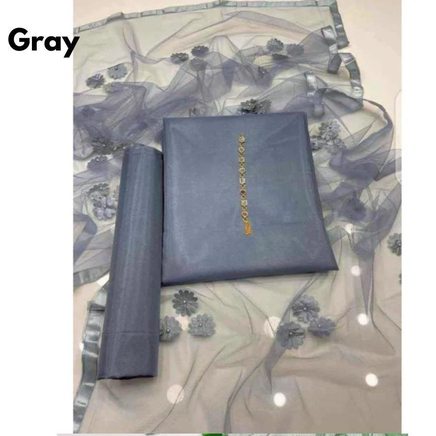 3 Pcs Women's Unstitched Katan Silk Plain Suit
