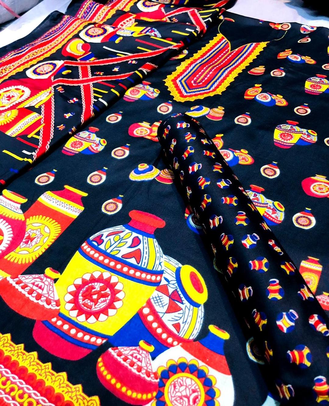Women Tavira Lawn Suit Black Pottery Print Wedding Party Wear