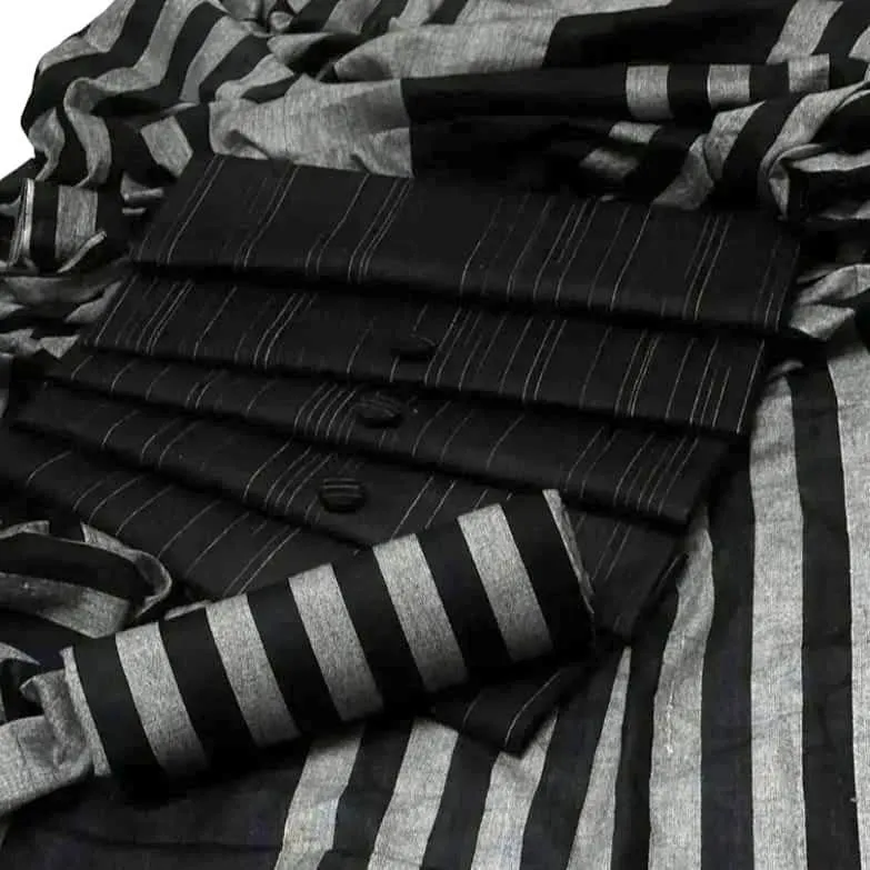 Black Striped 3-Piece Kurta Set for Women