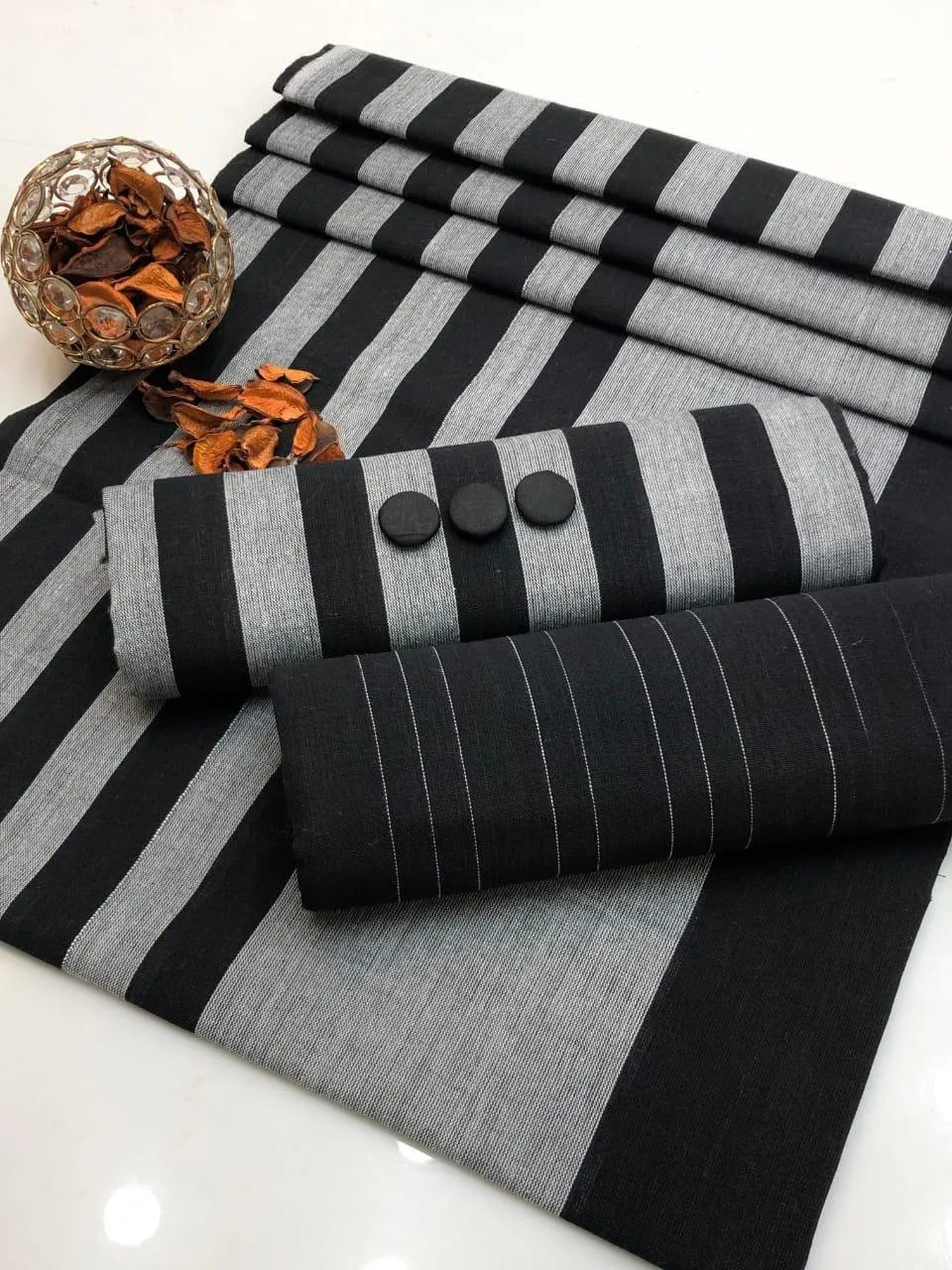 Black Striped 3-Piece Kurta Set for Women