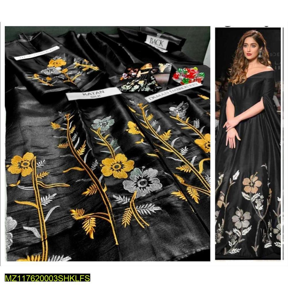 Black Katan Silk Bridal Suit with Gold Embroidery