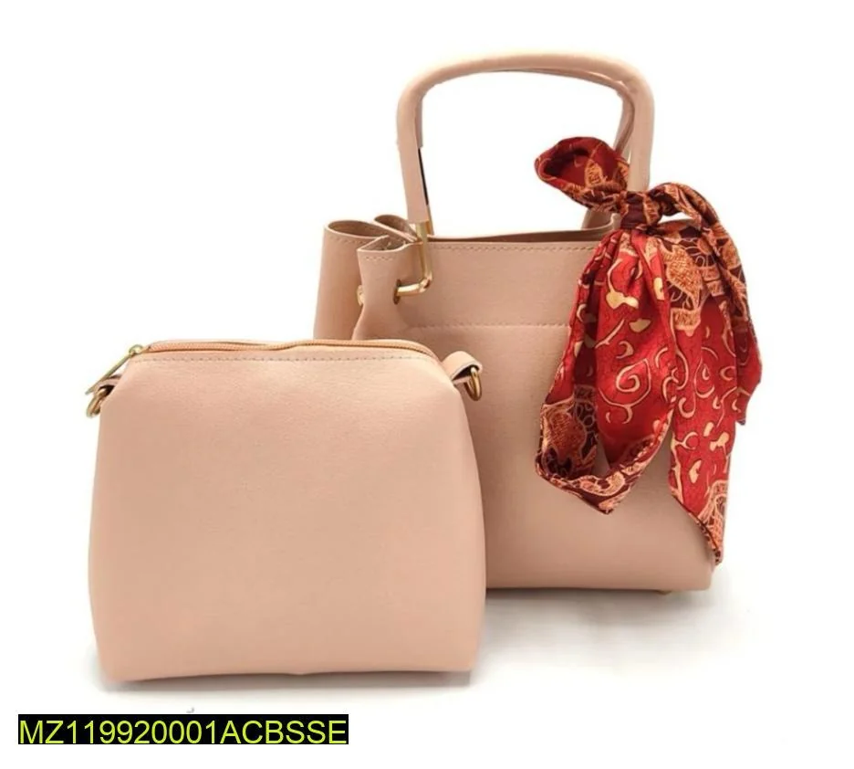 Pink PU Leather Crossbody Bag Set with Red Scarf